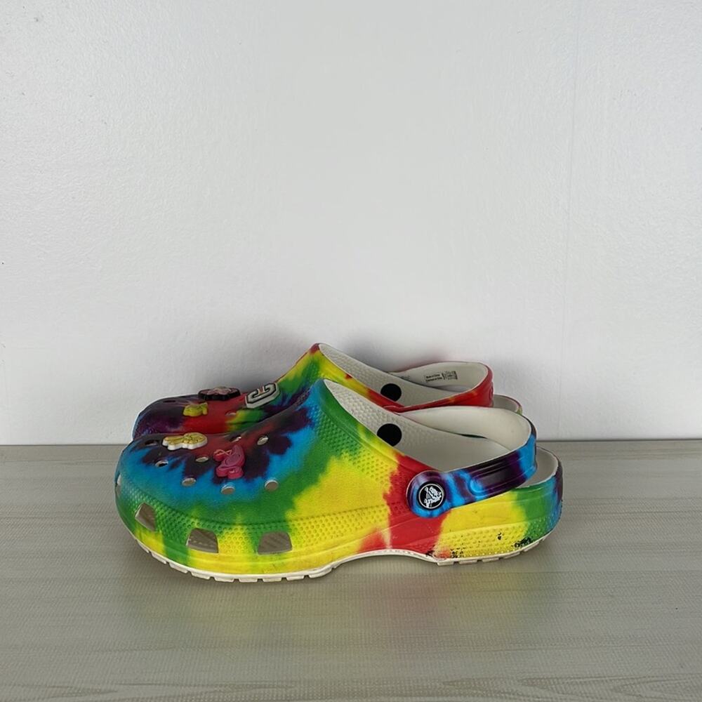 CROCS multicolor unisex slide on clogs with some charms Size Women 9 men 7 - Picture 4 of 11